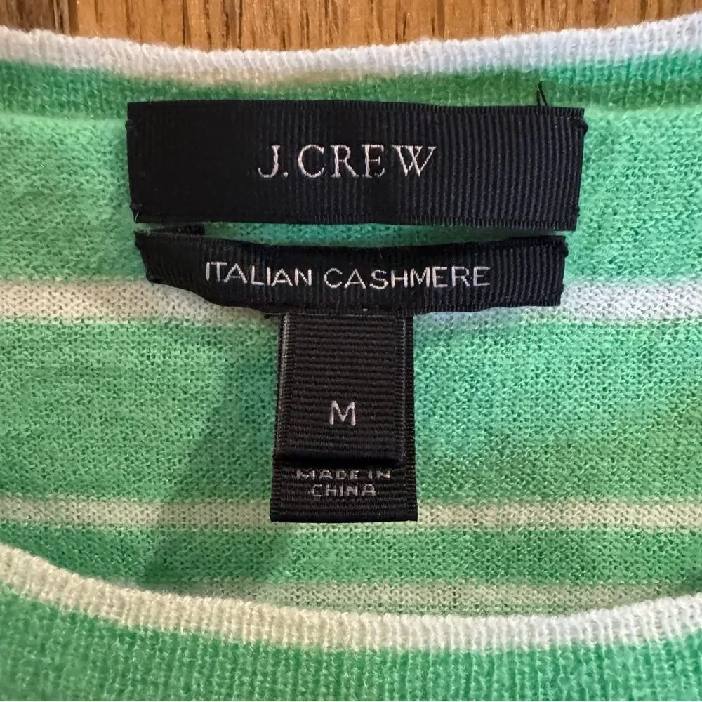 J.Crew Italian Cashmere Featherweight Striped Sweater W/ 3/4 Sleeves. Medium